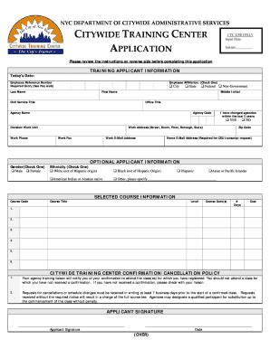 Fillable Online www1 ccny cuny CITYWIDE TRAINING CENTER APPLICATION ...