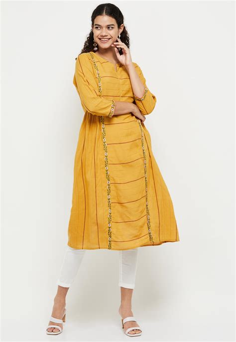 Buy Women Embroidered Three-Quarter Sleeves A-Line Kurta Online at just ...