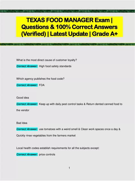 TEXAS FOOD MANAGER Exam | Questions & 100% Correct Answers (Verified ...