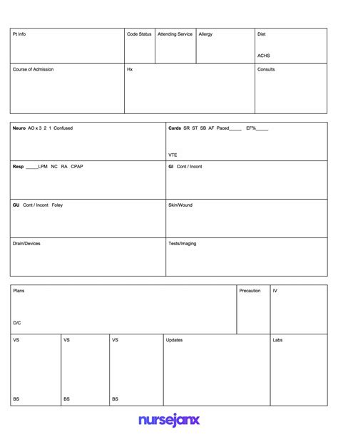 Nursing Report Sheet Template Free