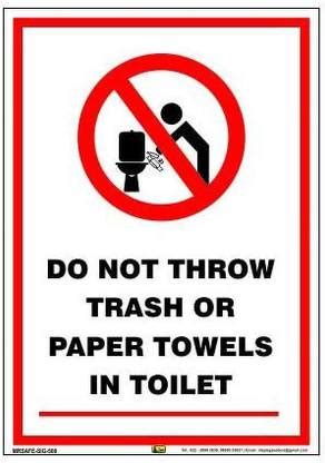 Mr. SAFE Do Not Throw Trash or Paper Towels in Toilet Sign In Sunboard ...