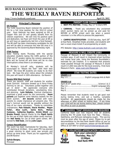 THE WEEKLY RAVEN REPORTER - Bud Rank Elementary School