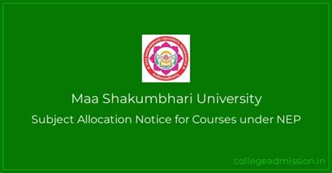 Maa Shakumbhari University: Subject Allocation Notice for Courses under ...