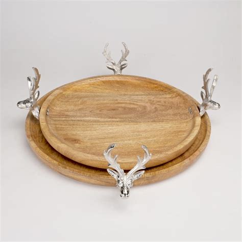 Buy CasaGold Wooden Deer Platter Set of 2 for Home and Bar / 14 inch ...
