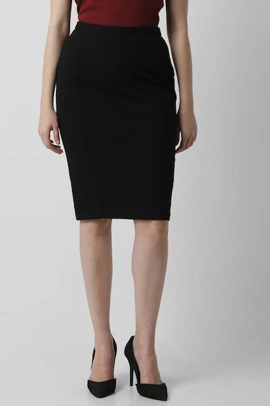 Buy Women Black Solid Casual Knee Length Skirt Online - 760228 | Van Heusen