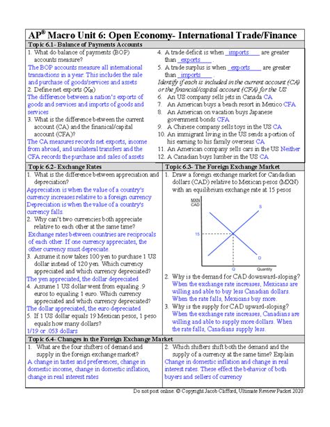 AP Macro Unit 6 Study Guide Answer Key: Open Economy & Trade - Studocu