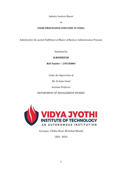 Rishi final - SSA - Industry Analysis Report on FOOD PROCESSING ...