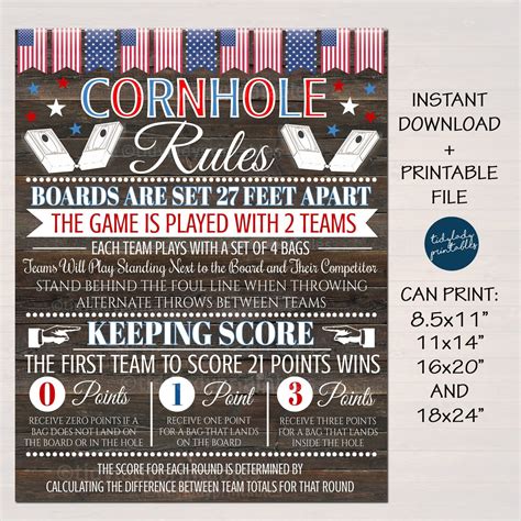 Cornhole rules sign family outdoor games bag toss tournament yard sign ...