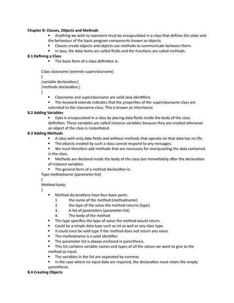 Chapter 8 Classes, Objects and Methods - Chapter 8: Classes, Objects ...