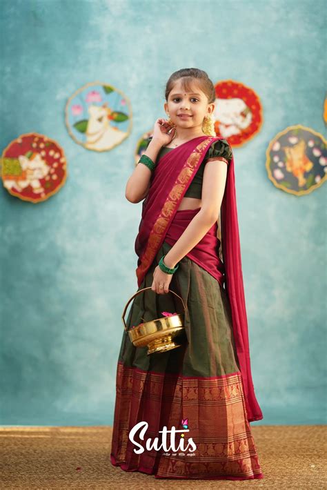 Kumaari - Manthalir Green and Pinkish Maroon Cotton Halfsaree – Ivalinmabia