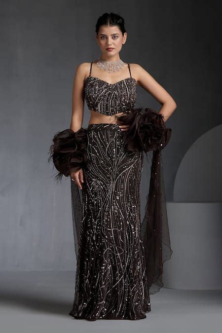 Buy Brown Sequined Fusion Lehenga Set by Chaashni by Maansi and Ketan ...