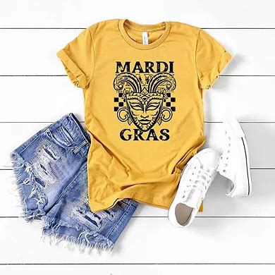 Mardi Gras Mask Distressed Short Sleeve Graphic Tee