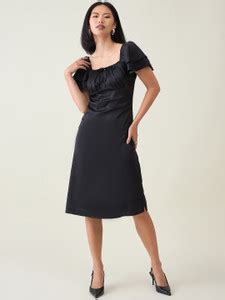 AAYU Women A-line Black Knee Length Dress - Buy AAYU Women A-line Black ...