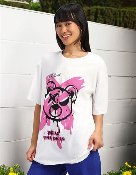 Break Rules White Graphic Printed Oversized T-Shirt – Juneberry