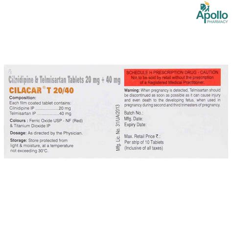 Cilacar T 20/40 Tablet | Uses, Side Effects, Price | Apollo Pharmacy