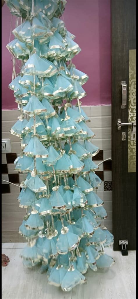 LAMANSH® ( Pack of 10 ) Silver Sky blue 4 ft Net Hangings for Wedding ...