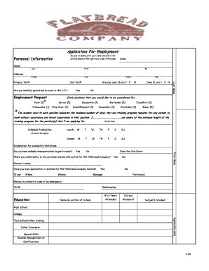 Job Application Online FBC 10-11 - Flatbread Company - Fill and Sign ...