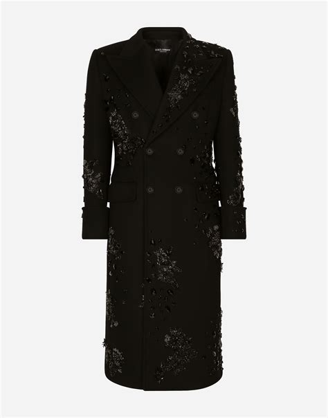 Double-breasted coat with embroidery and stones in Black for Men ...