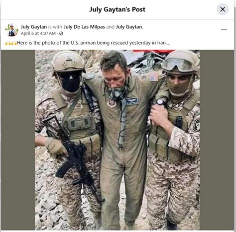 Fact Check: Viral Image of US Pilot Rescued From Iran Is AI-Generated ...