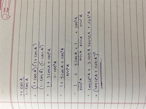 prove that (1+cosA/1-cosA)= (cosecA+cotA)^2 - Brainly.in