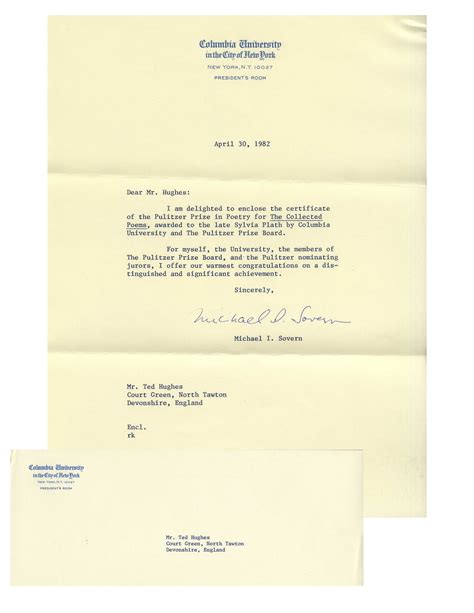 Lot Detail - Sylvia Plath's Pulitzer Prize in Poetry