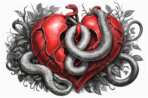 Heart and Serpent Red Ink Drawing of Human Heart with Snake | Premium ...