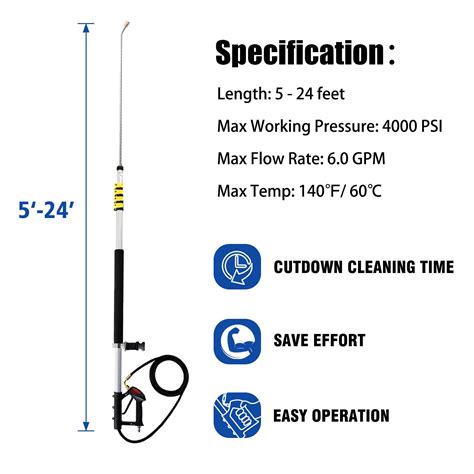 24FT Telescoping Pressure Washer Extension Wand with Brush Head, 2 Power Washer Extension Wands ...