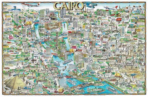 Lively Pictorial Map of Cairo - Idea Rare Maps