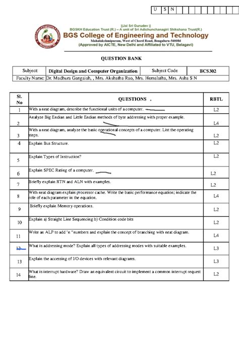 BCS302 Question Bank: Digital Design & Computer Organization - Studocu