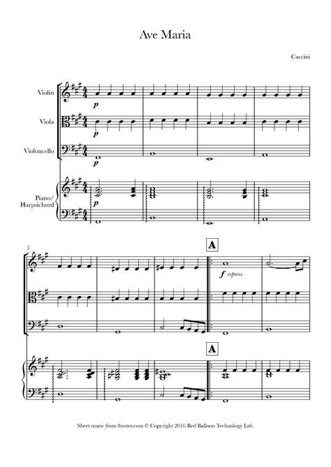 Caccini - Ave Maria Sheet music for Piano Quartet - 8notes.com