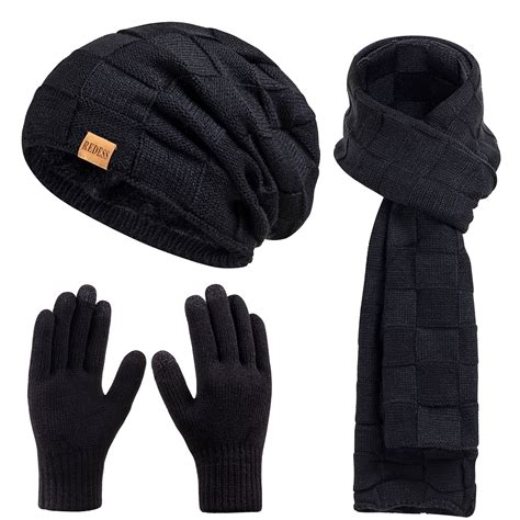 REDESS Men's Winter Beanie Hat Scarf & Glove Sets for Adult,Knit ...