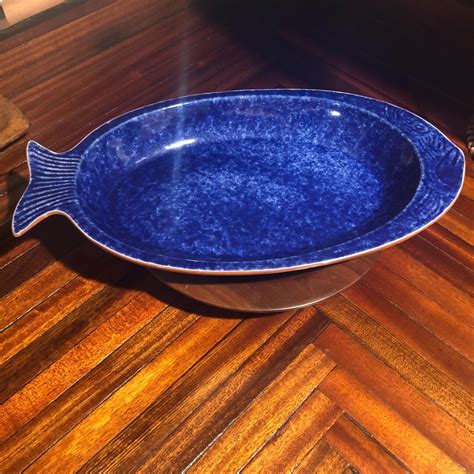 Heavy Terracotta Fish Dish/fish Casserole Dish/blue Fish Dish/#61112425 ...