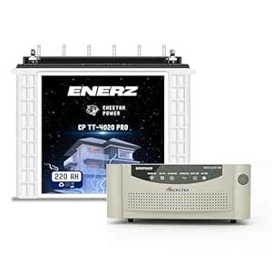 ENERZ 220Ah Tall Tubular Inverter Battery 12V C20, 4-Year Warranty with ...