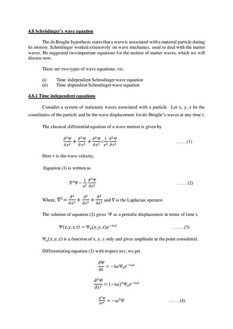 SOLUTION: schrodinger wave equations time independent wave equation ...