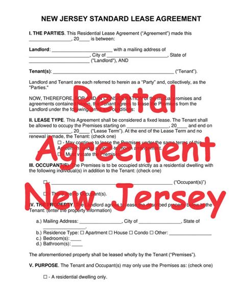 Rental Lease Agreement New Jersey Standard Form PDF 287.46 Kb (12 Pages ...