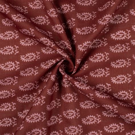 Sangria Red Paisley Pattern Digital Print Linen Textured Fabric (Width ...