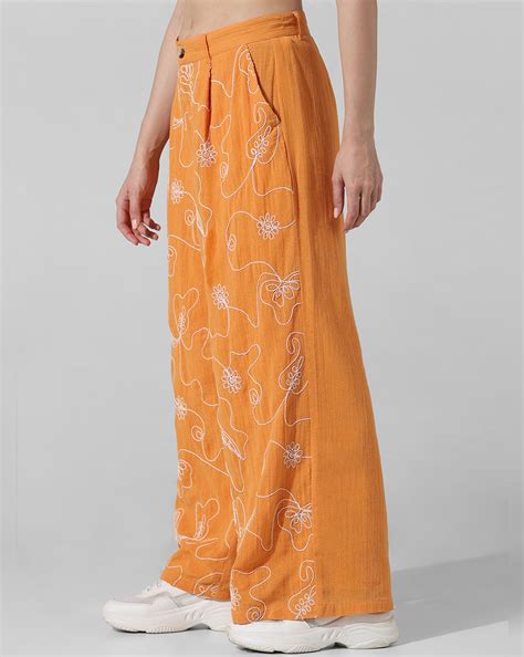 Orange Embroidered Co-ord Set Pants