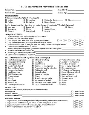 Fillable Online 11-13 Years Patient Preventive Health Form Fax Email ...