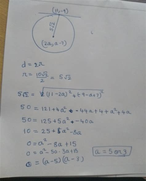 The centre of a circle is (2a, a-7) find the value of a if the circle ...