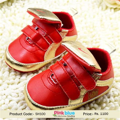 Classic Designer Red and Golden Party Wear Footwear for Baby Boys