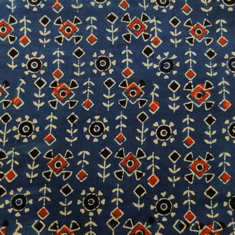 Pure Cotton Ajrak Blue With Warli Rangoli Hand Block Print Fabric ...