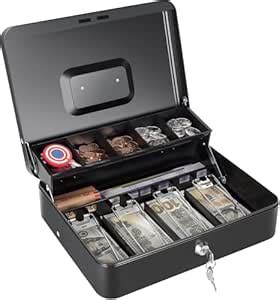 Zorzel Large Cash Box with Money Tray and Lock, Metal Money Box Safe ...