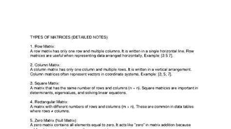 TYPES OF MATRICES (DETAILED NOTES) - CLASS NOTES - Studocu