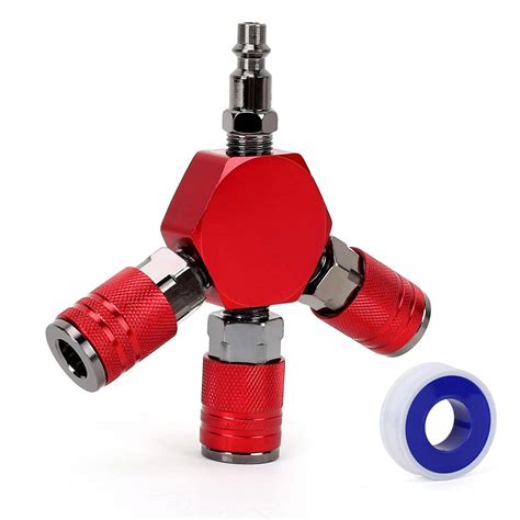 FYPower 3-Way Air Manifold 4 Ports Aluminum Industrial Flat Hex Quick ...