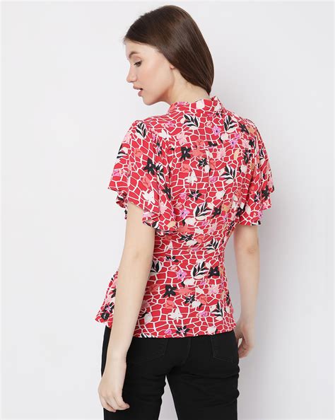 Red Printed Peplum Top