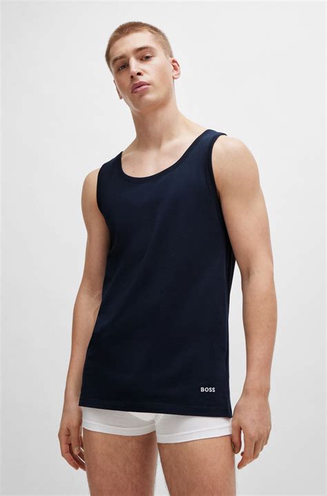 BOSS - Three-pack of tank-top vests in cotton - Black / Green / Blue