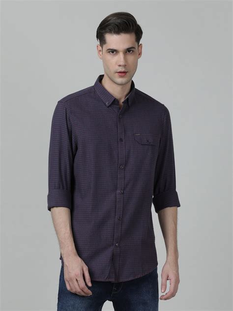Buy Wine Red Checked Casual Full Sleeve 100% Cotton Shirt – Crocodile