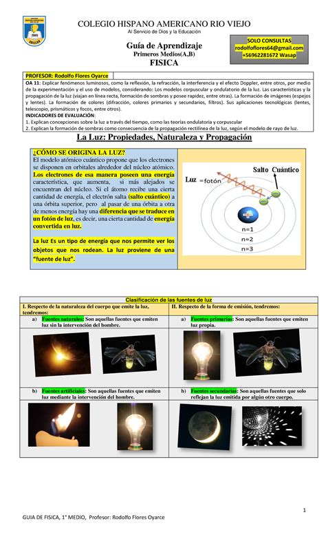 Fisica 1° Medios LUZ 1 - Luz - ####### 1 COLEGIO HISPANO AMERICANO RIO ...
