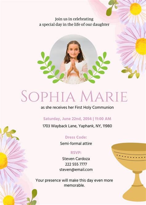 Free First Communion Invitation Templates, Editable and Printable