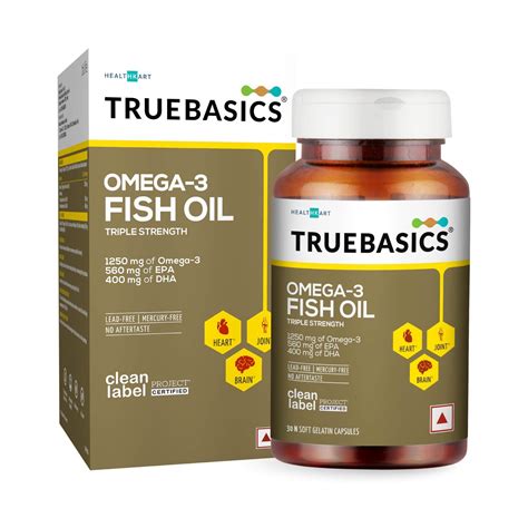 TrueBasics Omega 3 Fish Oil Capsules for Women and Men, Triple Strength ...